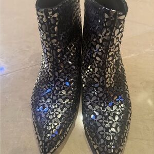 Alaia Black and Silver Patterned Ankle Boots